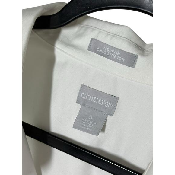 Chico's Womens No Iron Blouse 3 Optic White Button Front Collared Classic Shirt - Picture 4 of 10